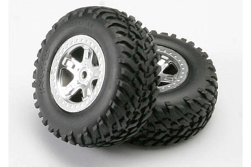 Tires - wheels, assembled, glued (SCT, satin chrome wheels (dual profile 2.2" outer 3.0" inn