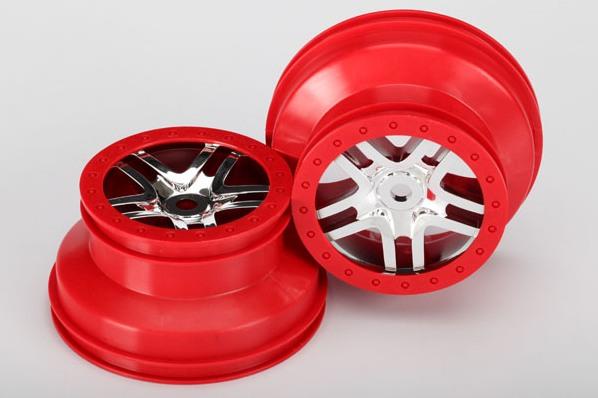 Wheels, SCT Split-Spoke, chrome, red beadlock style, dual profile (2.2'' outer 3.0'' inner) (front/r