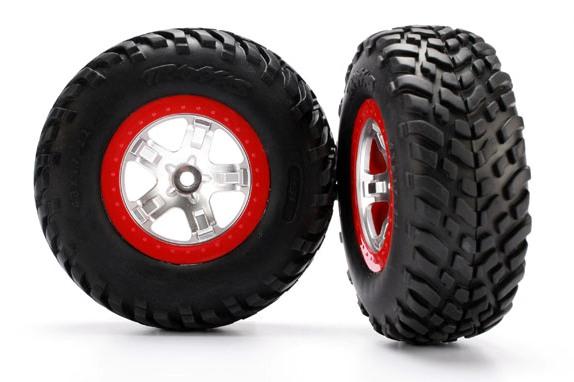  Tires - wheels, assembled, glued (SCT satin chrome, red beadlock wheels, ultra soft S1) (2) (2WD fr