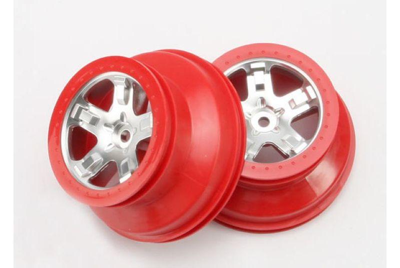 Wheels, SCT satin chrome, red beadlock style, dual profile (2.2" outer, 3.0" inner) (rear) (2)
