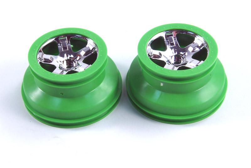 Wheels, SCT, chrome, green beadlock style, dual profile (2.2'' outer 3.0'' inner) (2) (2WD front onl