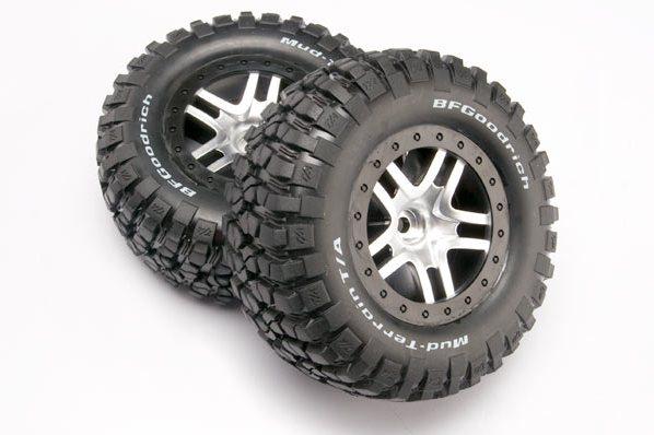 Tires - wheels, assembled, glued (2WD front) (SCT Split-Spoke, satin chrome, black beadlock wheels,