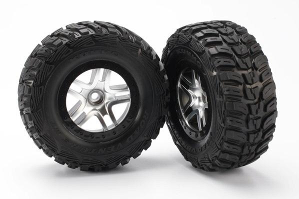 Tires - wheels, assembled, glued  (2WD front) (SCT Split-Spoke satin chrome, black beadlock style wh