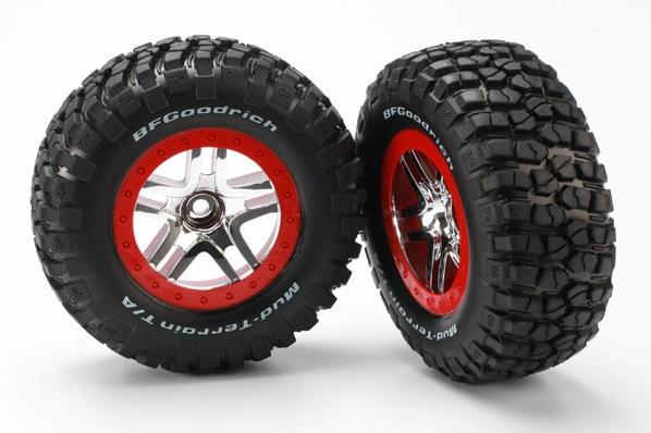 Tires - wheels, assembled, glued( 2WD front) (SCT Split-Spoke, chrome red beadlock style wheels, BFG