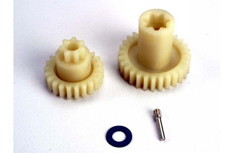 Primary gears: forward (28-T)/ reverse (22-T)/ set screw yoke pin, M3/12 (1)/ 5x10x0.5mm Teflon wash