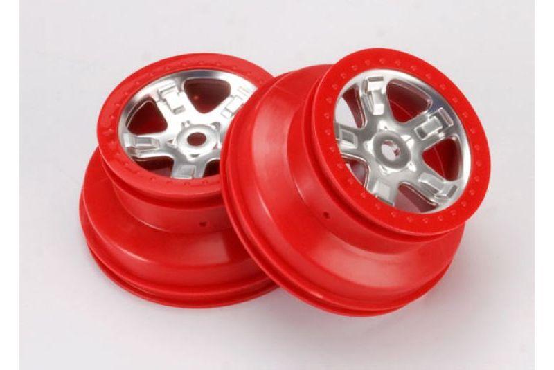 Wheels, SCT satin chrome with red beadlock, dual profile (2.2-#34  outer 3.0-#34  inner) (2)