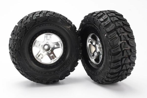 Tires - wheels, assembled, glued (2WD front) (SCT satin chrome, beadlock style wheels, Kumho tires,