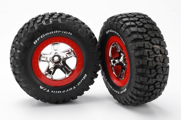Tires - wheels, assembled, glued (SCT chrome, red beadlock style wheels, BFGoodrich® Mud-Terrain™ T/