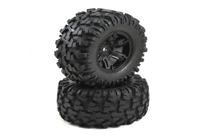 Tires - wheels, assembled, glued (X-Maxx black wheels, Maxx AT tires, foam inserts) (left - right) (