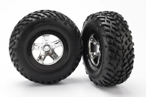  Tires - wheels, assembled, glued (SCT satin chrome, black beadlock style wheels, SCT off-road racin