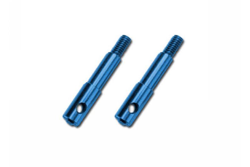 Wheel spindles, front, 7075-T6 aluminum, blue-anodized (left - right)